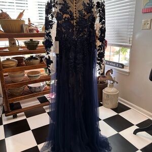 Elegant Navy Lace Dress -SAMPLE COUTURE DRESS by Daymor Couture